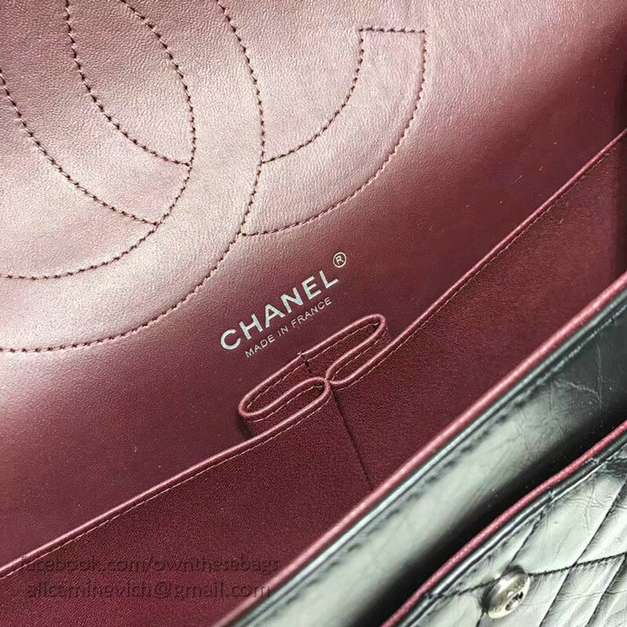 Chanel Aged Calfskin 2.55 Handbag Black with Silver Hardware A37586