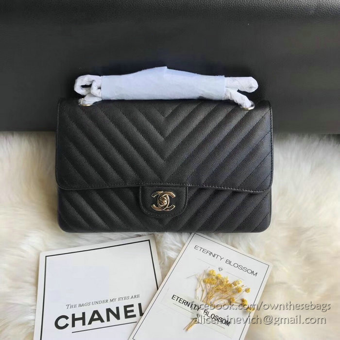 Classic Chanel Chevron Flap Shoulder Bag Black CF1112