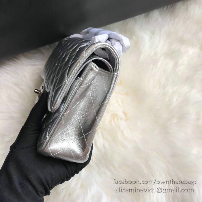 Classic Chanel Lambskin Flap Shoulder Bag Silver CF1112