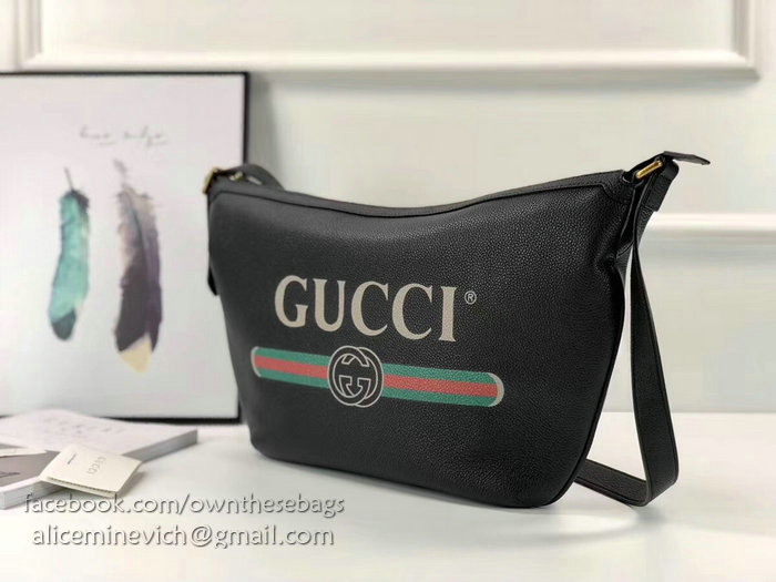 Gucci Print Half-moon Hobo Bag Black 523588