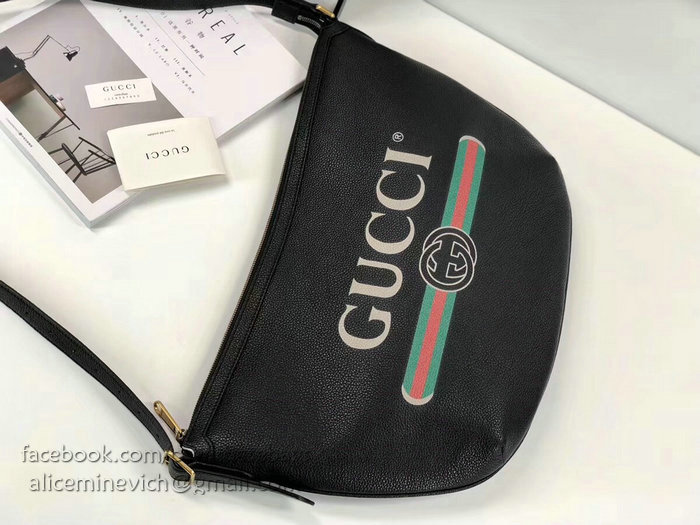 Gucci Print Half-moon Hobo Bag Black 523588