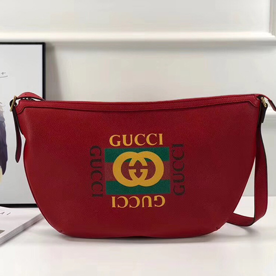 Gucci Print Half-moon Hobo Bag Red 523588