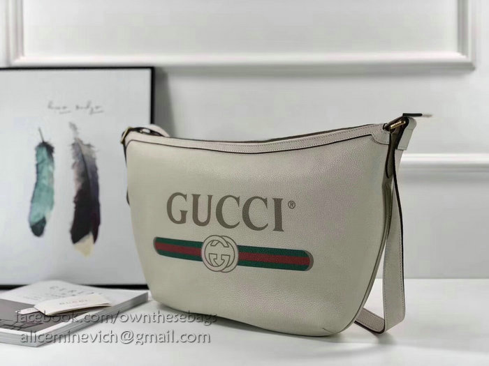 Gucci Print Half-moon Hobo Bag White 523588