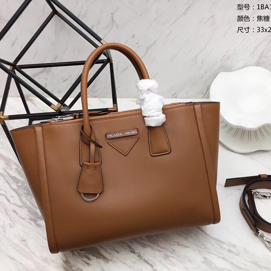 Prada Concept Leather Handbag Brown 1BA183
