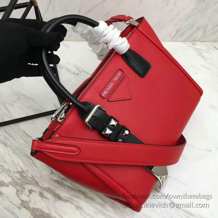 Prada Concept Leather Handbag Red 1BA175
