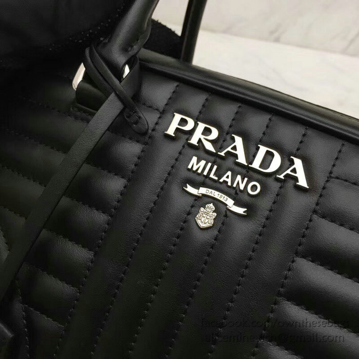 Prada Diagramme Leather Handbag Black 1BB113