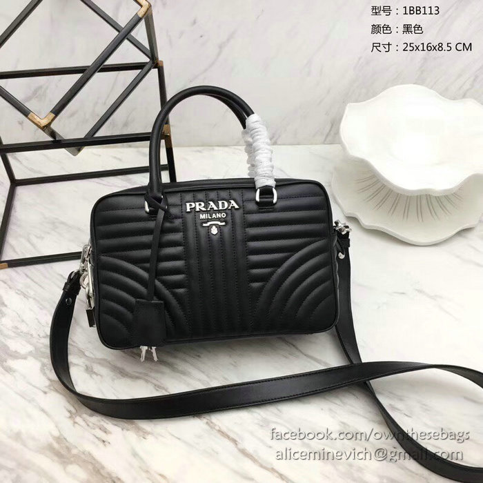 Prada Diagramme Leather Handbag Black 1BB113
