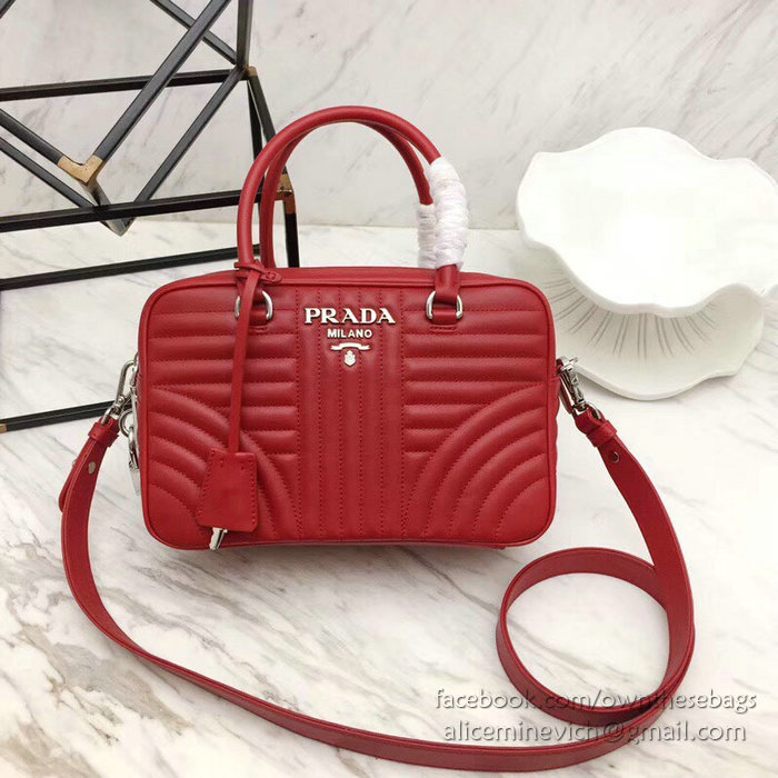 Prada Diagramme Leather Handbag Red 1BB113