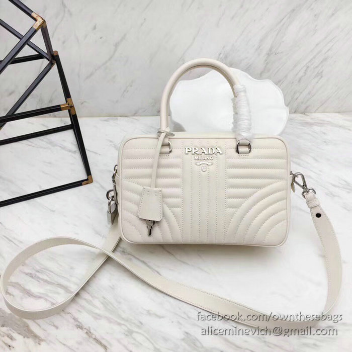 Prada Diagramme Leather Handbag White 1BB113