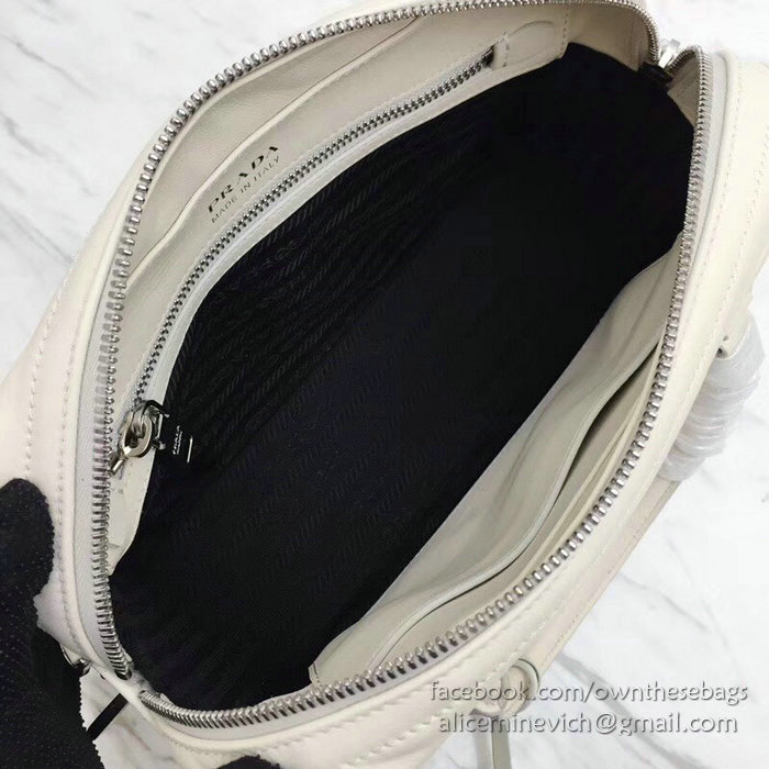 Prada Diagramme Leather Handbag White 1BB113