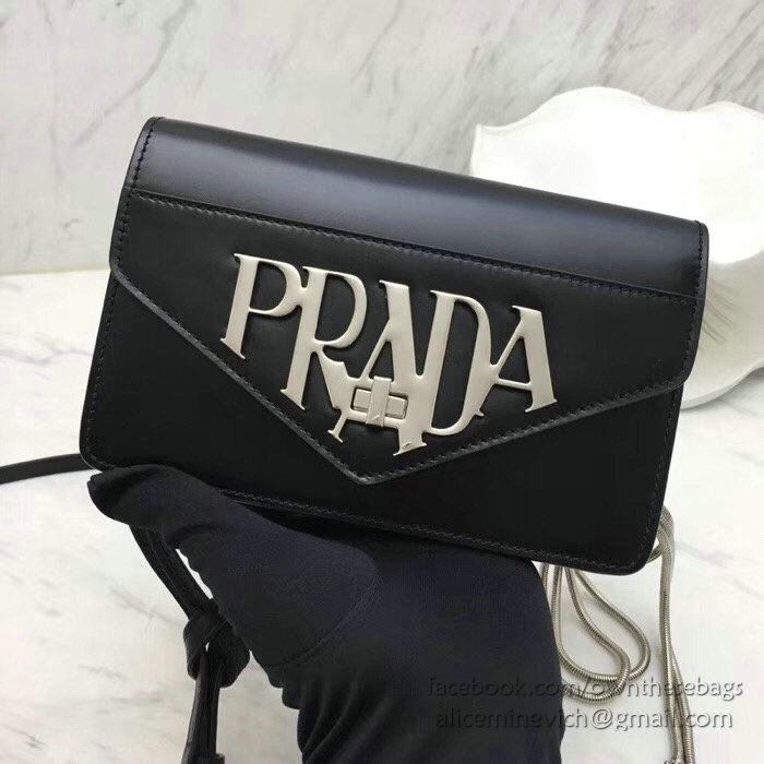 Prada Leather Shoulder Bag Black 1BD101
