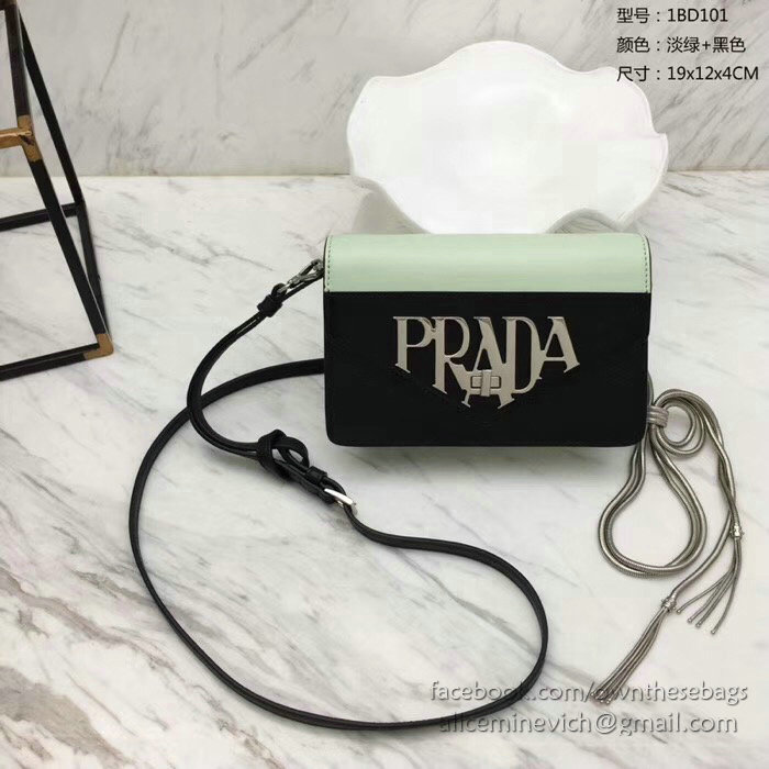 Prada Leather Shoulder Bag Black and Green 1BD101