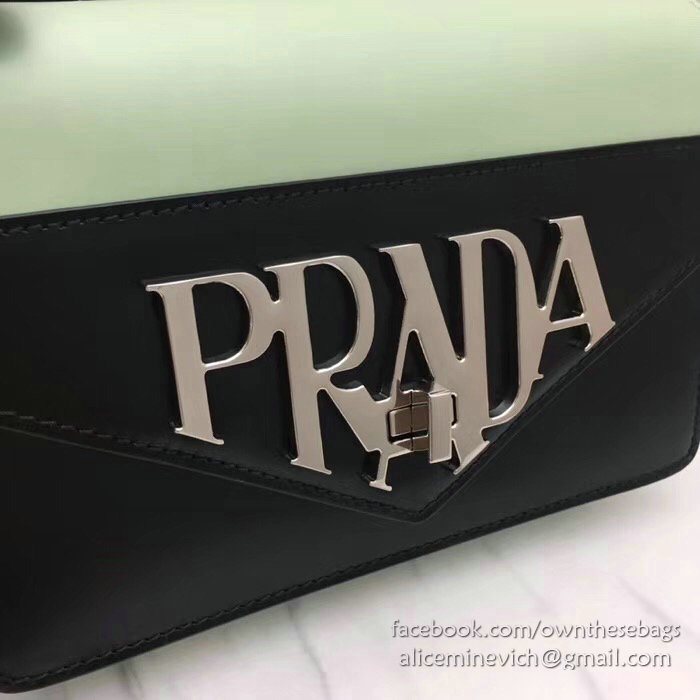 Prada Leather Shoulder Bag Black and Green 1BD101
