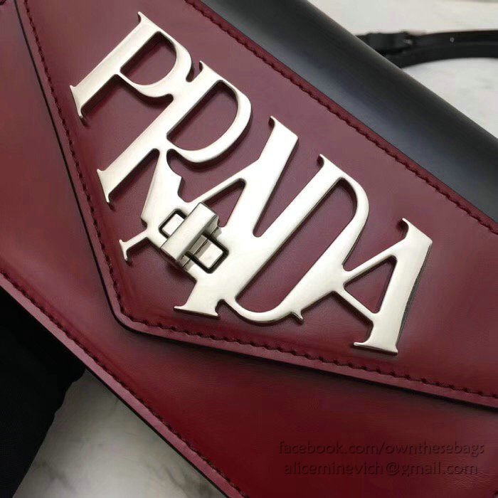 Prada Leather Shoulder Bag Red and Black 1BD101