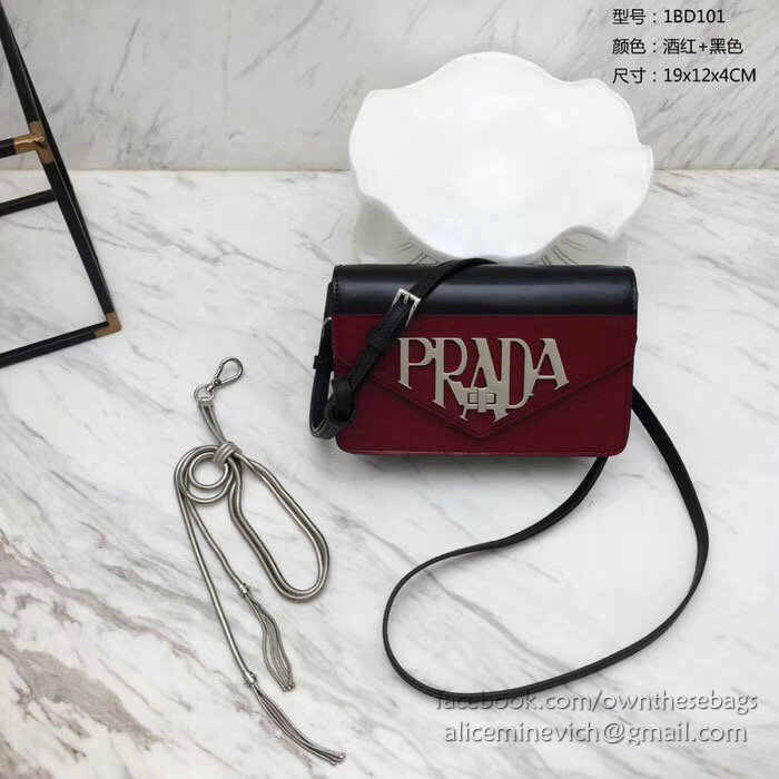 Prada Leather Shoulder Bag Red and Black 1BD101