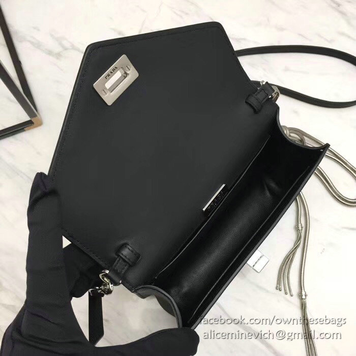 Prada Leather Shoulder Bag White and Black 1BD101
