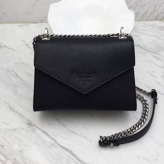 Prada Monochrome Saffiano Leather Bag Black 1BD127
