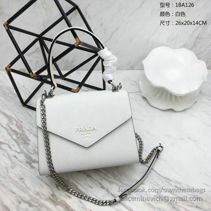 Prada Monochrome Saffiano Leather Bag White 1BA126