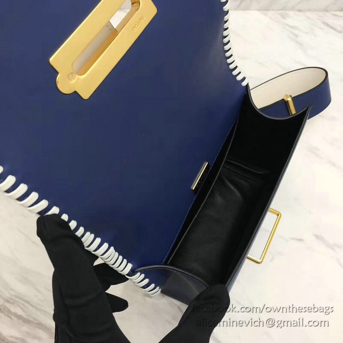 Prada Pionniere Calf Leather and Denim Bag Blue 1BD074