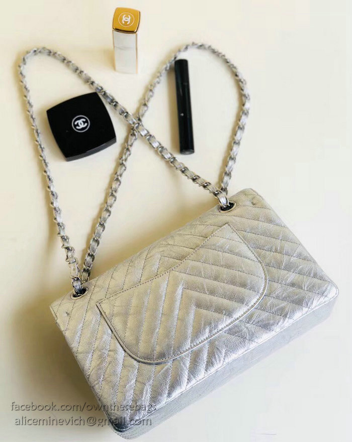 Chanel Calfskin Classic Flap Bag Silver A25082