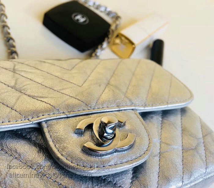 Chanel Calfskin Classic Flap Bag Silver A25082