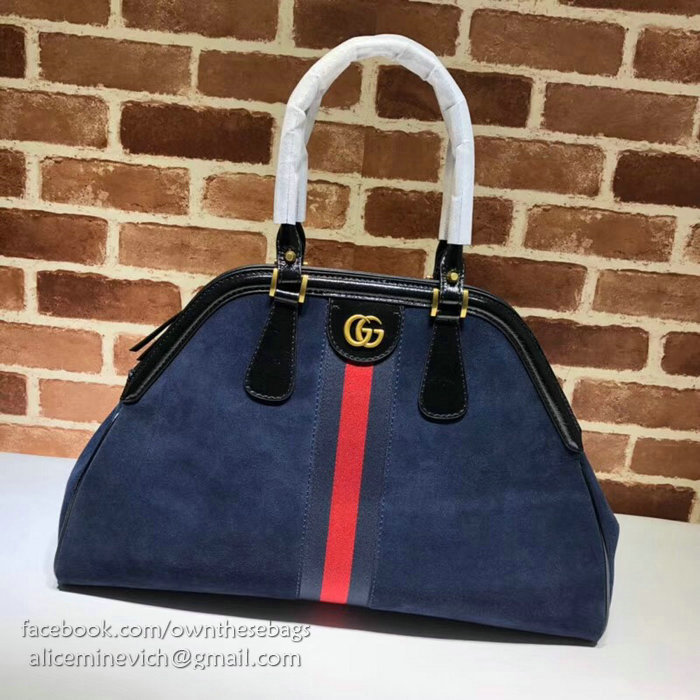 Gucci Re(Belle) Suede Large Top Handle Bag Blue 515937
