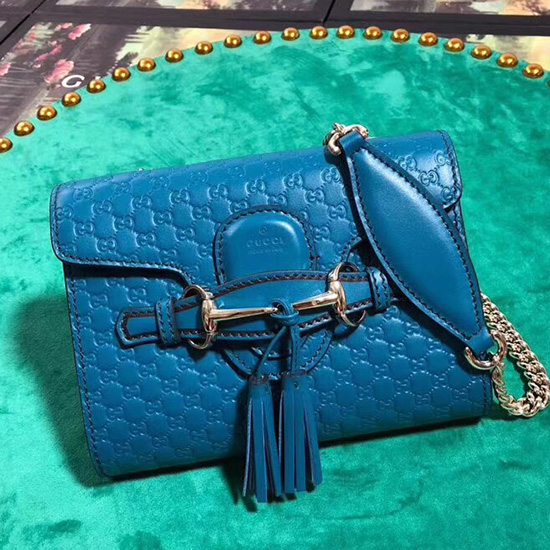 Gucci GG Guccissima Leather Mini Emily Crossbody Bag Blue 449636