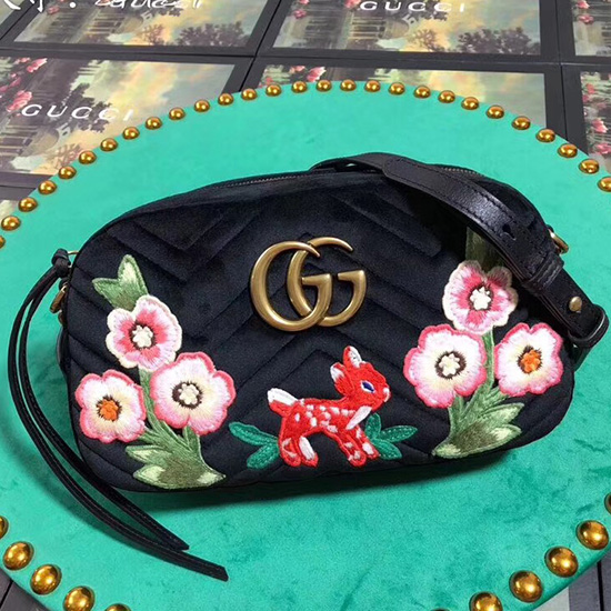 Gucci GG Marmont Flower Small Shoulder Bag Black 447632