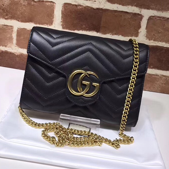 Gucci GG Marmont Leather Chain Wallet Black 474575