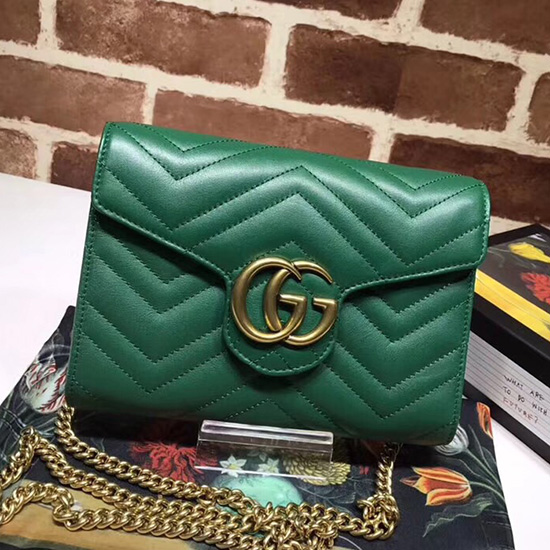 Gucci GG Marmont Leather Chain Wallet Green 474575