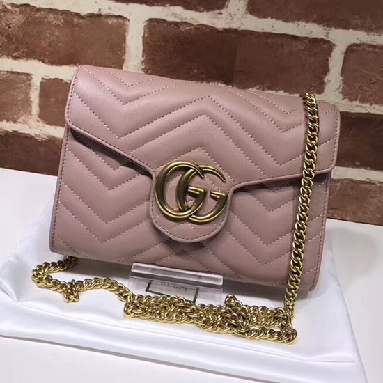 Gucci GG Marmont Leather Chain Wallet Nude 474575