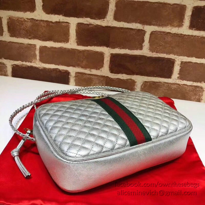 Gucci Laminated Leather Small Shoulder Bag Silver 541051