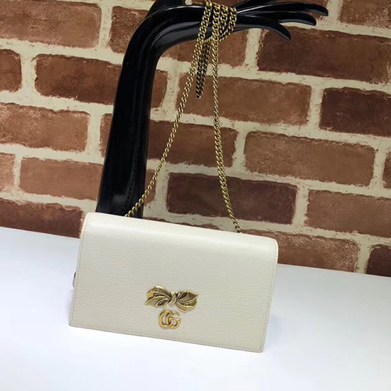 Gucci Leather Chain Wallet White 524293