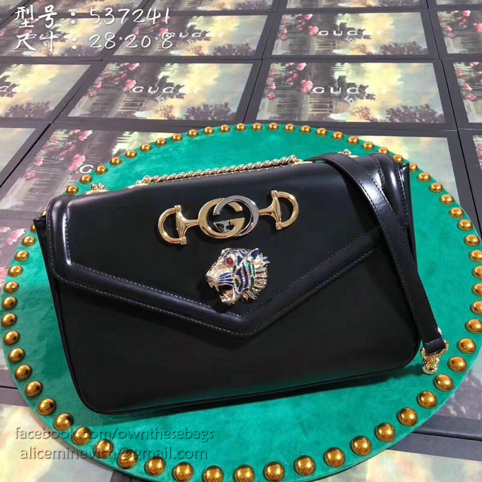 Gucci Medium Shoulder Bag with Tiger Head Black 537241