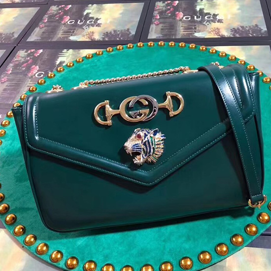 Gucci Medium Shoulder Bag with Tiger Head Green 537241