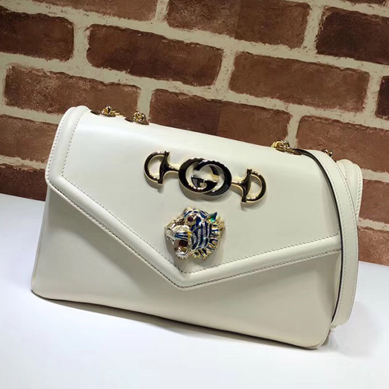 Gucci Medium Shoulder Bag with Tiger Head White 537241