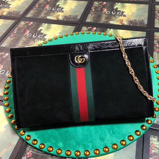 Gucci Ophidia Suede Medium Shoulder Bag Black 503876