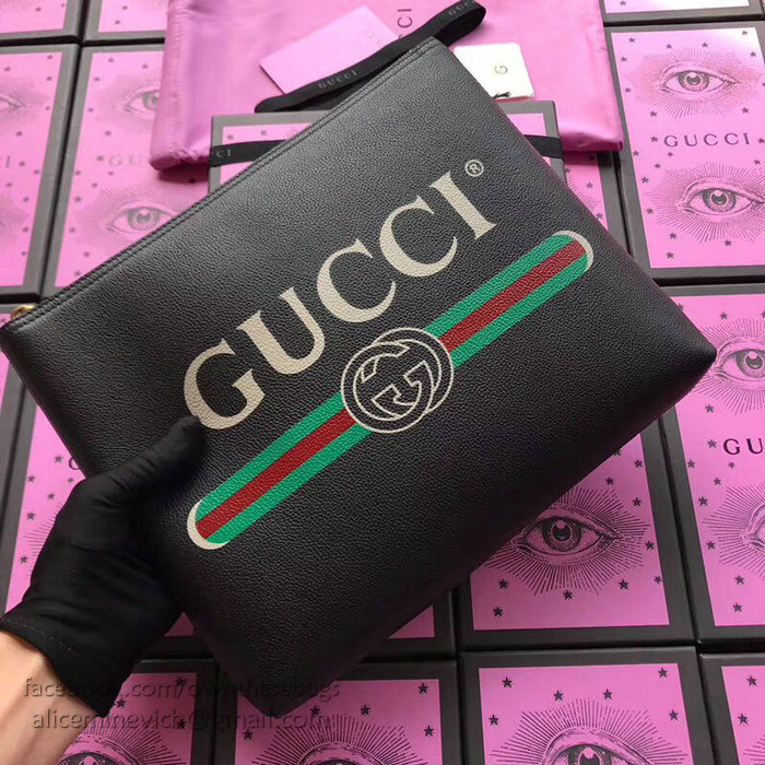 Gucci Print Leather Medium Portfolio Black 500981