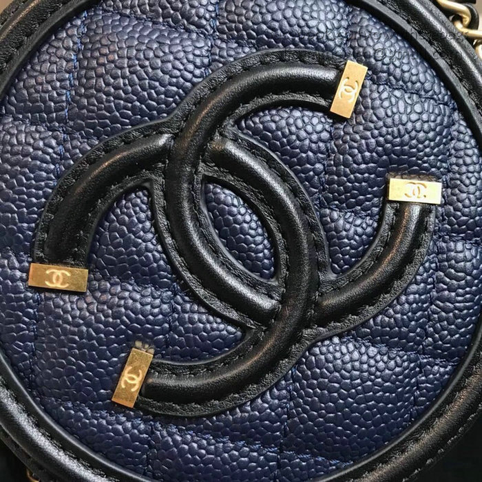 Chanel Caviar Leather Round Bag Blue A81105