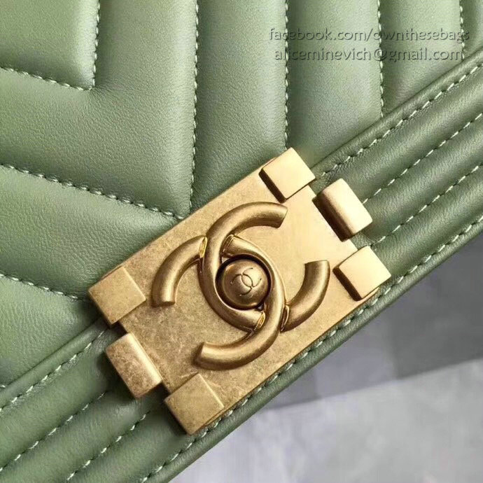 Chanel Lambskin Chevron Medium Boy Bag Light Green A67086