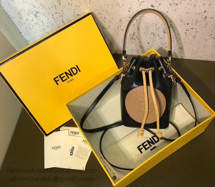 Fendi Calfskin Small Mon Tresor Bucket Bag Black and Beige F80101