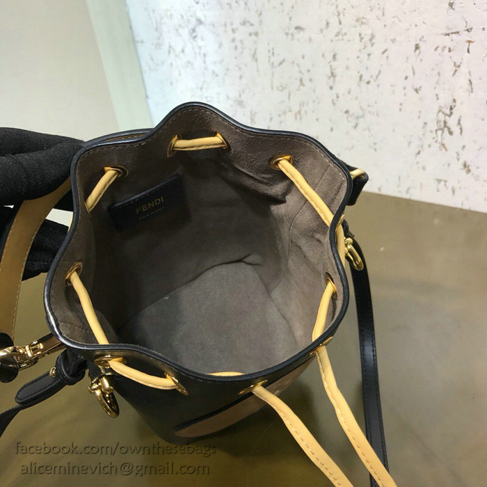 Fendi Calfskin Small Mon Tresor Bucket Bag Black and Beige F80101