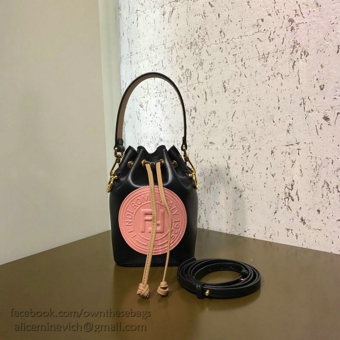 Fendi Calfskin Small Mon Tresor Bucket Bag Black and Pink F80101