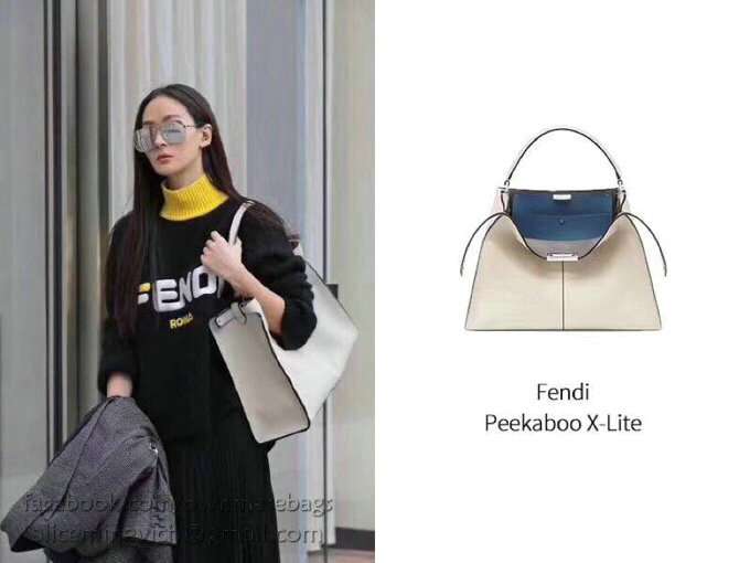 Fendi Soft Calfskin Peekaboo X-LITE Bag White and Blue F83041
