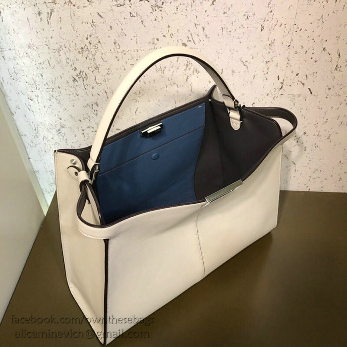 Fendi Soft Calfskin Peekaboo X-LITE Bag White and Blue F83041