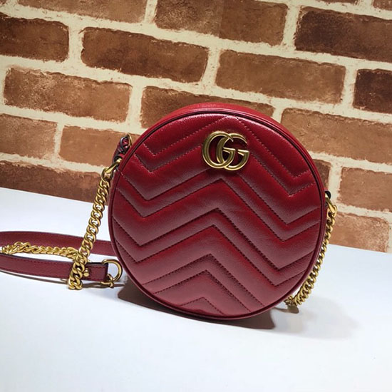 Gucci GG Marmont Mini Round Shoulder Bag Red 550154