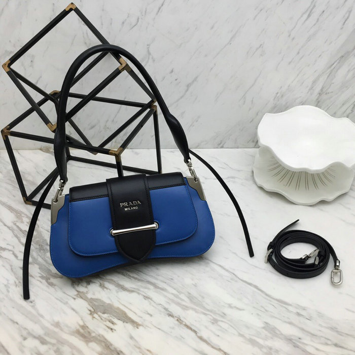 Prada Sidonie Leather Shoulder Bag Blue and Black 1BD168