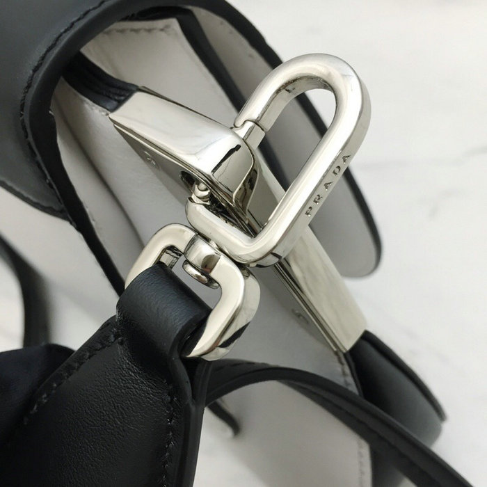 Prada Sidonie Leather Shoulder Bag White and Black 1BD168