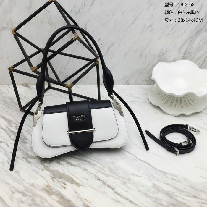 Prada Sidonie Leather Shoulder Bag White and Black 1BD168