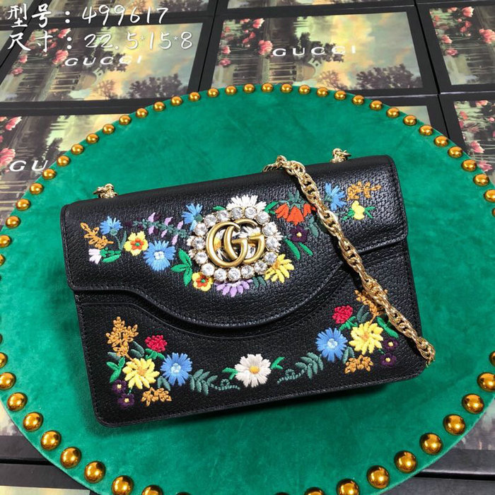 Gucci Embroidered Small Shoulder Bag Black 499617